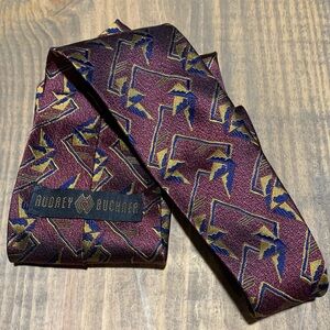 Audrey Buckner Burgundy and Gold Edgy Artsy Vintage Handmade Silk Tie